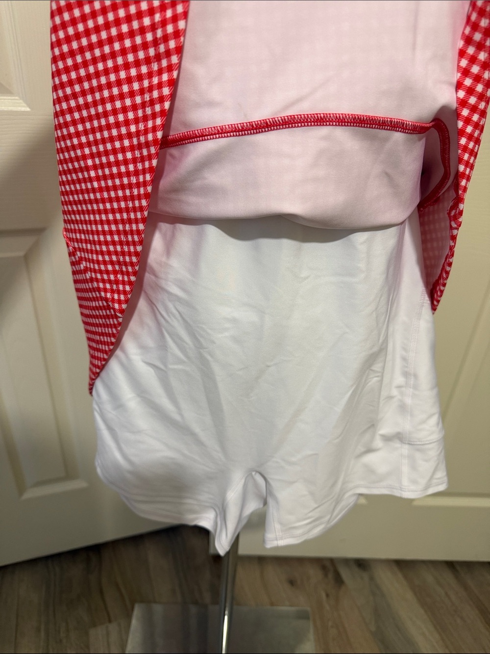 Abercrombie YPB Red Gingham Square-Neck Mini Dress Underneath Short Tennis - Picture 7 of 8
